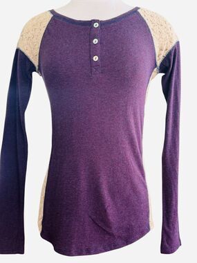 Sanctuary Wm M Purple/Beige Lace Long Sleeve Scoop Neck Pullover Top NEW W/TAG